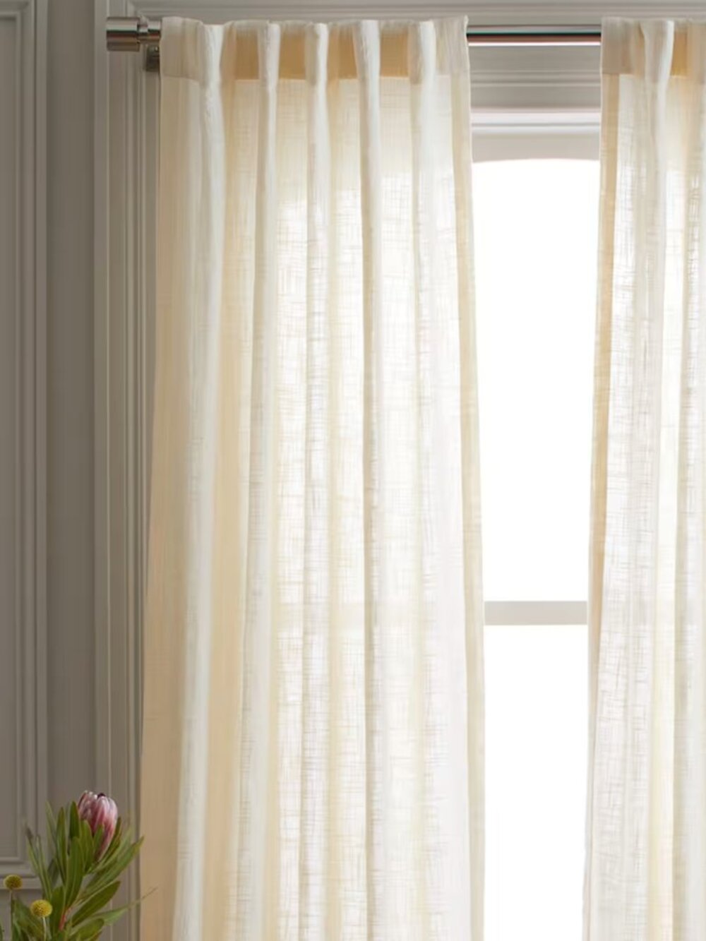 Quince Cotton Sheer Curtain Panel Ivory 48x84 Semi Sheer 100% Cotton
